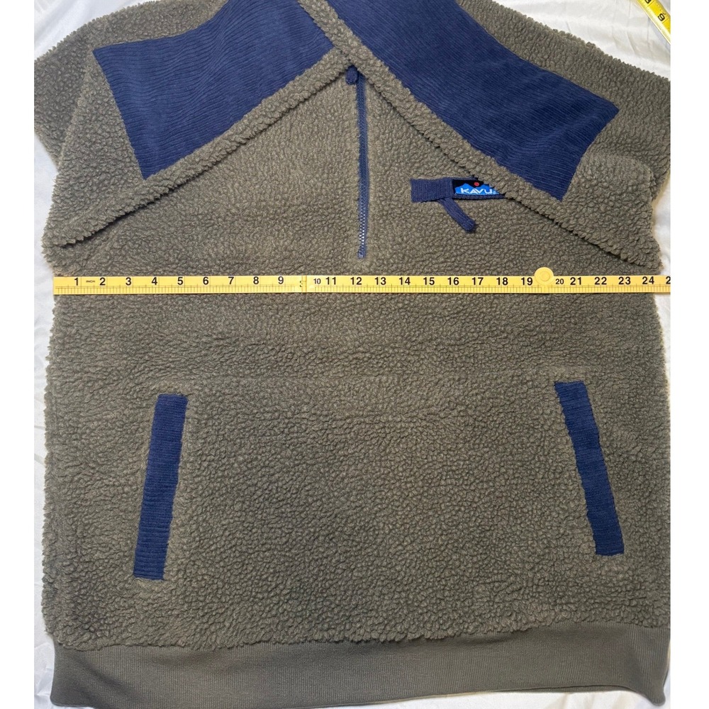 KAVU Klear Above 1/4 Zip Fleece Pullover Mens Large Green Corduroy Trim Sherpa - Picture 4 of 7